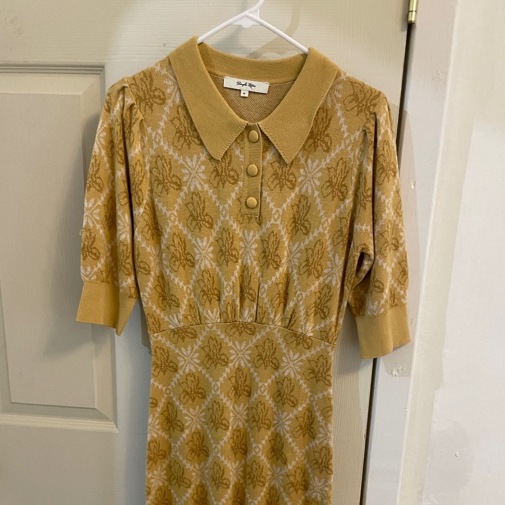 Ariana Floral Patterned Yellow  Midi Knitted Dress